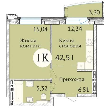 Вариант №6428, 1-комнатная квартира в жилом комплексе 