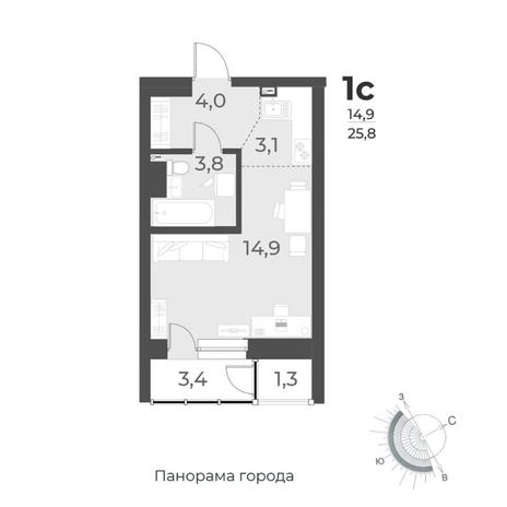 Вариант №8420, 1-комнатная квартира в жилом комплексе Дивногорский