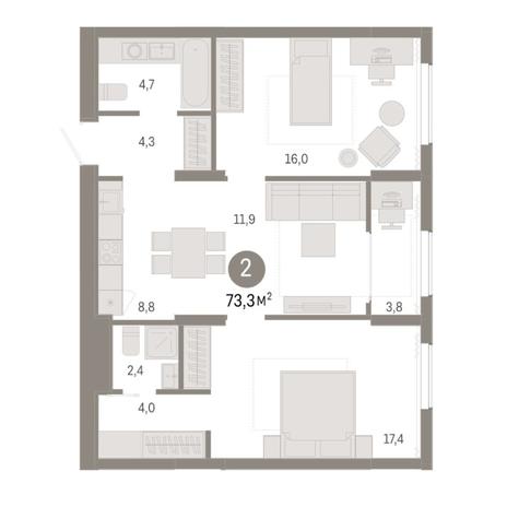 Вариант №8281, 3-комнатная квартира в жилом комплексе Tesla Park