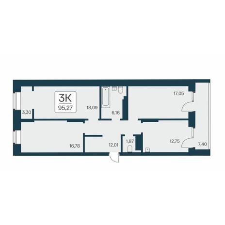 Вариант №17773, 3-комнатная квартира в жилом комплексе Горская лагуна