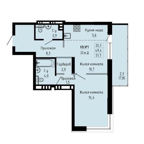 Вариант №12279, 2-комнатная квартира в жилом комплексе 