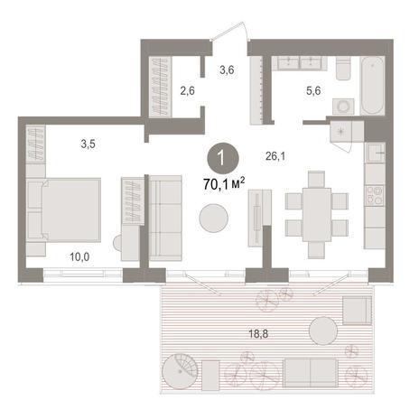 Вариант №15599, 1-комнатная квартира в жилом комплексе Первый на Рябиновой