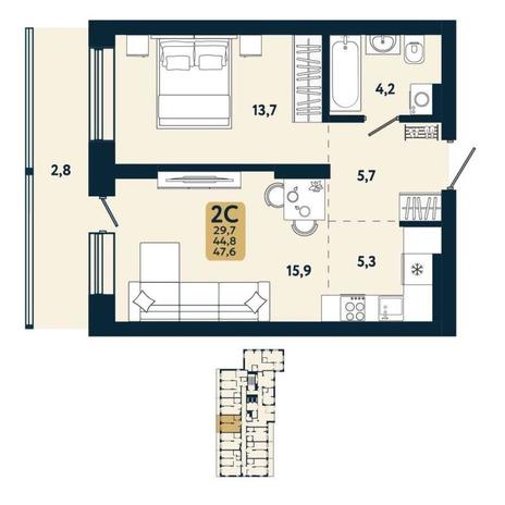 Вариант №15081, 2-комнатная квартира в жилом комплексе Первый на Есенина