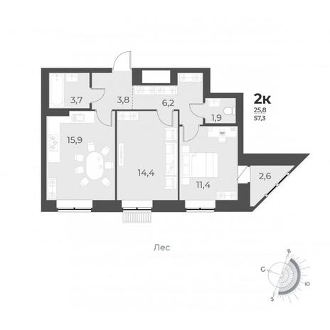 Вариант №6292, 2-комнатная квартира в жилом комплексе Тихомиров