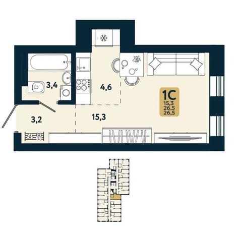 Вариант №15112, 1-комнатная квартира в жилом комплексе 
