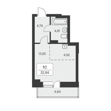 Вариант №8557, 1-комнатная квартира в жилом комплексе 