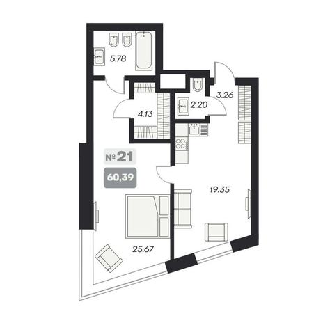Вариант №14993, 2-комнатная квартира в жилом комплексе 19|56 Кварталы Телецентра