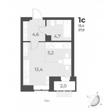 Вариант №7671, 1-комнатная квартира в жилом комплексе Цивилизация