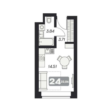 Вариант №11633, 1-комнатная квартира в жилом комплексе 