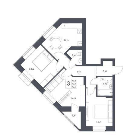 Вариант №10323, 3-комнатная квартира в жилом комплексе Новаторы