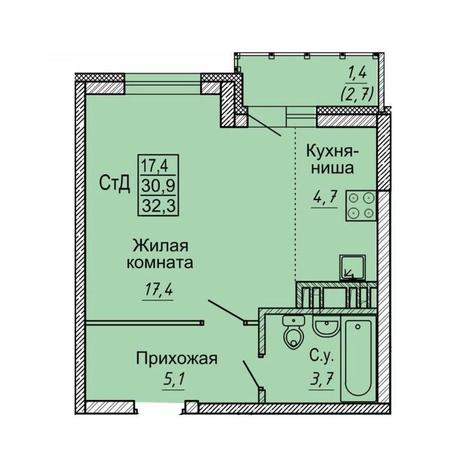 Вариант №13507, 1-комнатная квартира в жилом комплексе 