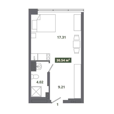 Вариант №12488, 1-комнатная квартира в жилом комплексе 