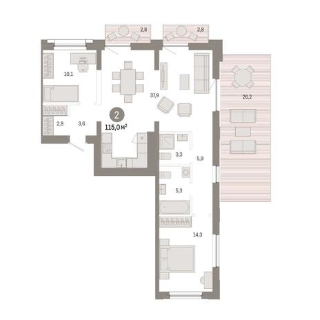 Вариант №14844, 2-комнатная квартира в жилом комплексе Дом на Чаплыгина