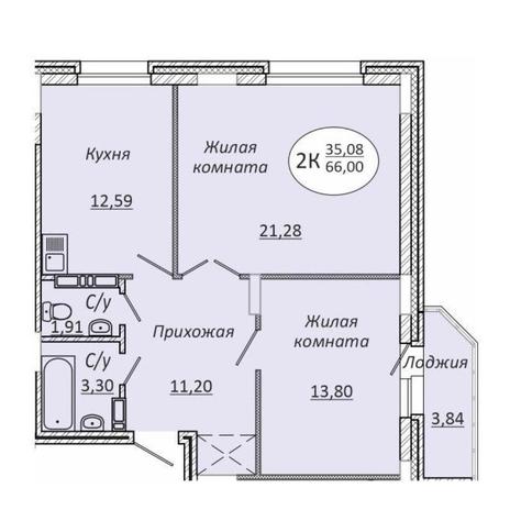 Вариант №10083, 2-комнатная квартира в жилом комплексе 