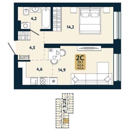 Вариант №15104, 2-комнатная квартира в жилом комплексе Tesla Park