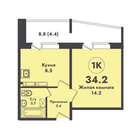 Вариант №13085, 1-комнатная квартира в жилом комплексе 