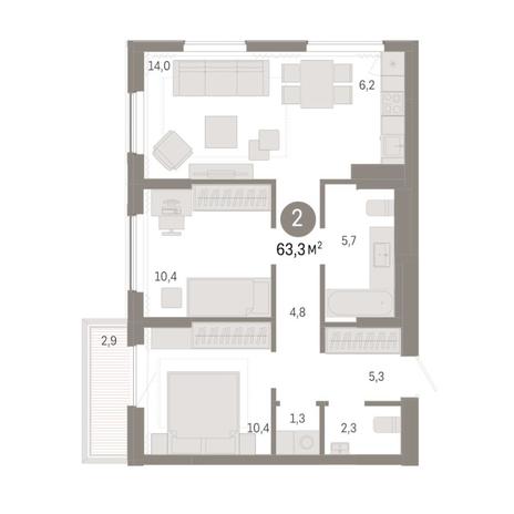 Вариант №8350, 3-комнатная квартира в жилом комплексе Академия