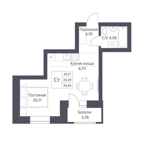 Вариант №14222, 1-комнатная квартира в жилом комплексе На Зыряновской
