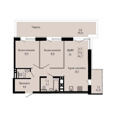 Вариант №12289, 2-комнатная квартира в жилом комплексе 