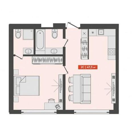 Вариант №9867, 2-комнатная квартира в жилом комплексе Gorizont