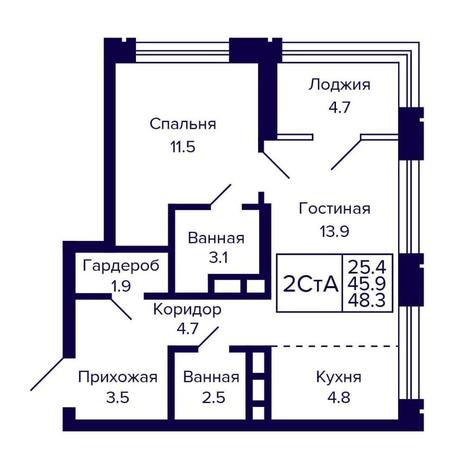 Вариант №16170, 2-комнатная квартира в жилом комплексе Виноград