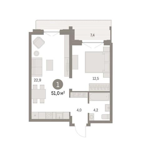 Вариант №10047, 1-комнатная квартира в жилом комплексе 