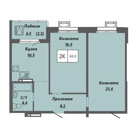 Вариант №7928, 2-комнатная квартира в жилом комплексе 