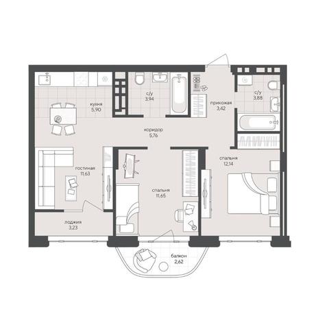 Вариант №15479, 2-комнатная квартира в жилом комплексе Нобель