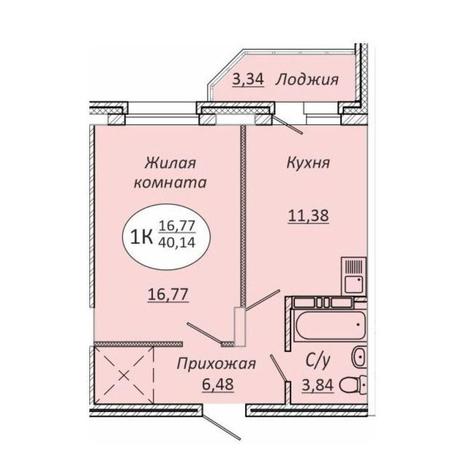 Вариант №10089, 1-комнатная квартира в жилом комплексе Комета-Октябрьский