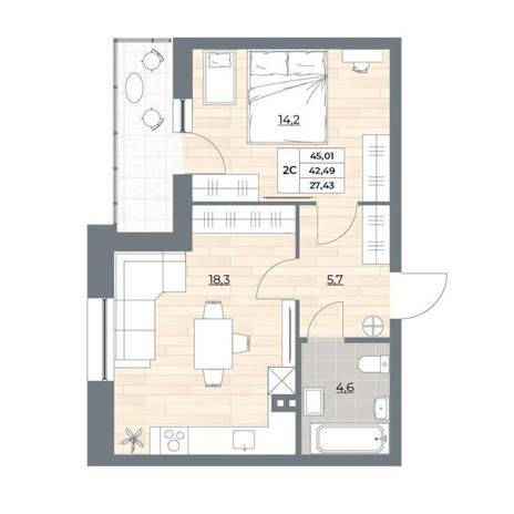 Вариант №11432, 2-комнатная квартира в жилом комплексе Геометрия