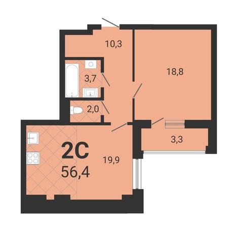 Вариант №13363, 2-комнатная квартира в жилом комплексе 