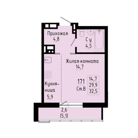Вариант №13264, 1-комнатная квартира в жилом комплексе Квартал на Игарской