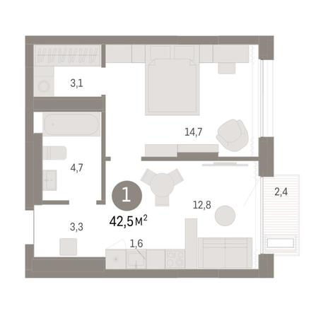 Вариант №8134, 2-комнатная квартира в жилом комплексе 
