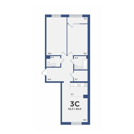 Вариант №11452, 3-комнатная квартира в жилом комплексе Галактика