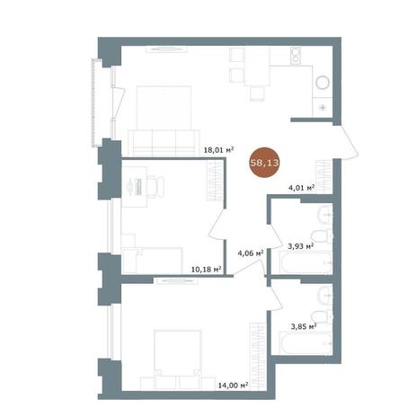 Вариант №15431, 3-комнатная квартира в жилом комплексе 19|56 Кварталы Телецентра