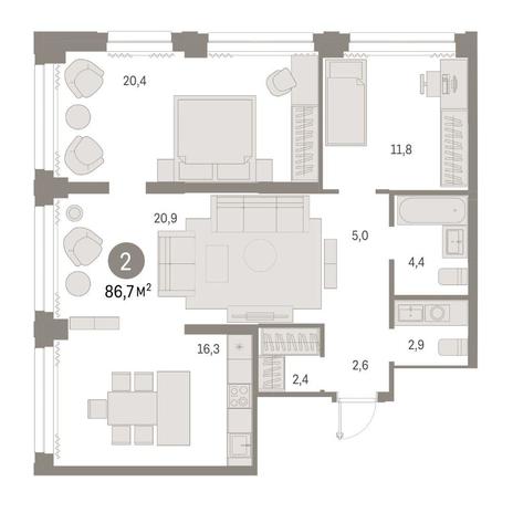 Вариант №14810, 2-комнатная квартира в жилом комплексе Прованс