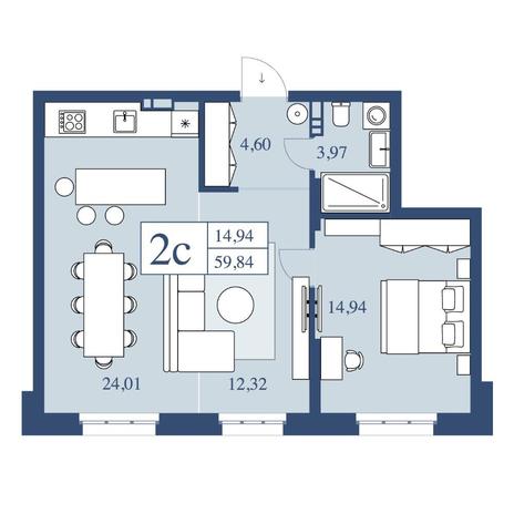 Вариант №7080, 2-комнатная квартира в жилом комплексе Енисей