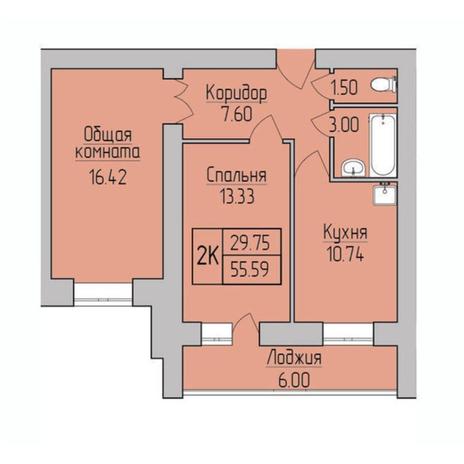 Вариант №6965, 2-комнатная квартира в жилом комплексе 
