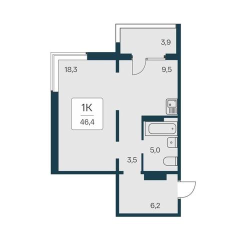 Вариант №14542, 1-комнатная квартира в жилом комплексе 
