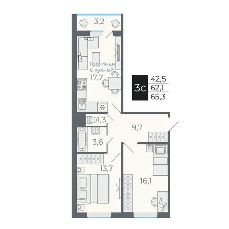 Вариант №9794, 3-комнатная квартира в жилом комплексе Tesla Park
