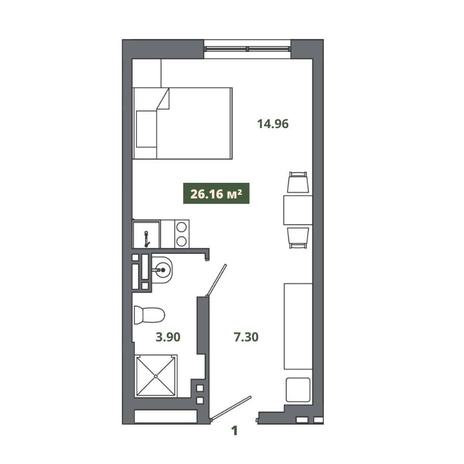 Вариант №12490, 1-комнатная квартира в жилом комплексе 