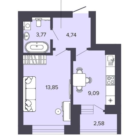 Вариант №8180, 1-комнатная квартира в жилом комплексе Приозерный