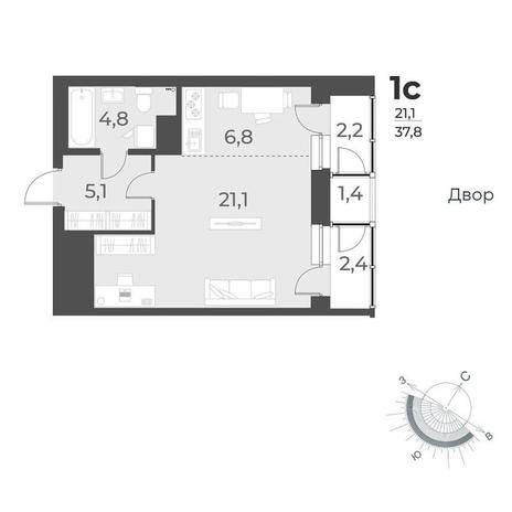 Вариант №9555, 1-комнатная квартира в жилом комплексе Приозерный