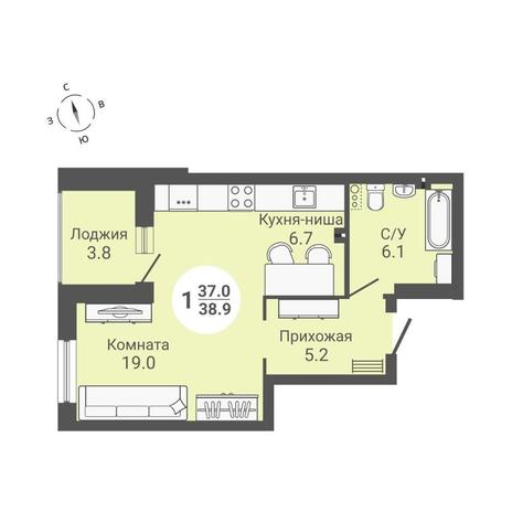 Вариант №10589, 1-комнатная квартира в жилом комплексе 