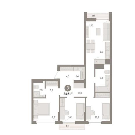 Вариант №9035, 3-комнатная квартира в жилом комплексе 