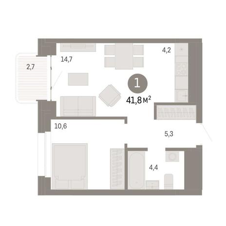 Вариант №9075, 1-комнатная квартира в жилом комплексе Авиатор