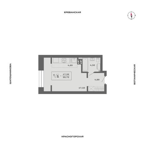 Вариант №13545, 1-комнатная квартира в жилом комплексе Династия