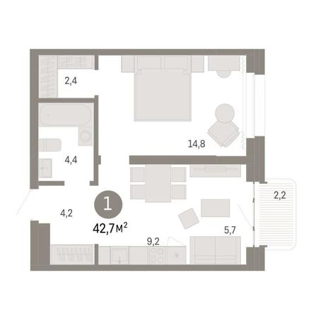 Вариант №9097, 1-комнатная квартира в жилом комплексе Нобель