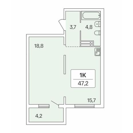 Вариант №7692, 1-комнатная квартира в жилом комплексе 