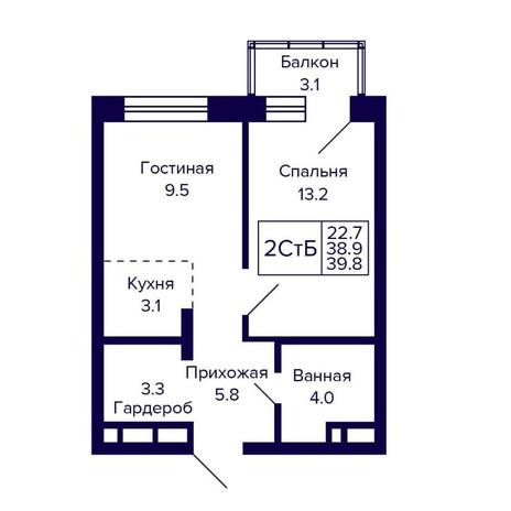 Вариант №16123, 2-комнатная квартира в жилом комплексе Страна.Береговая